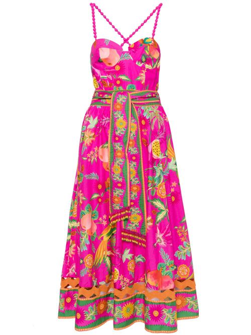 Delicate fruit garden cotton midi dress - Pink