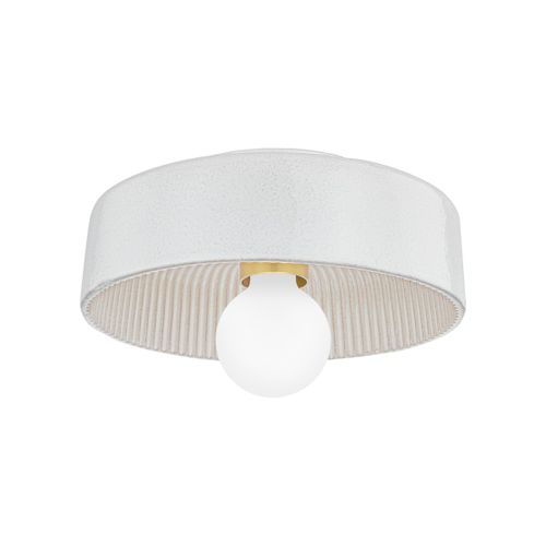 Ray 1-Light Flush Mount Ceiling Light in Aged Brass with Ceramic Reactive White