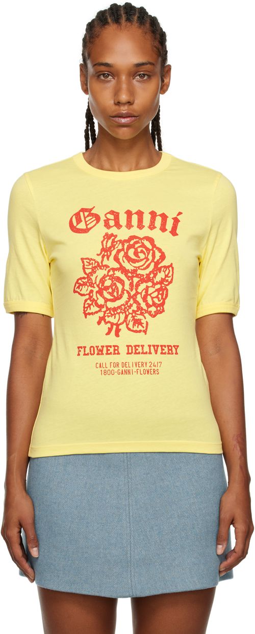 GANNI Yellow Printed T-Shirt