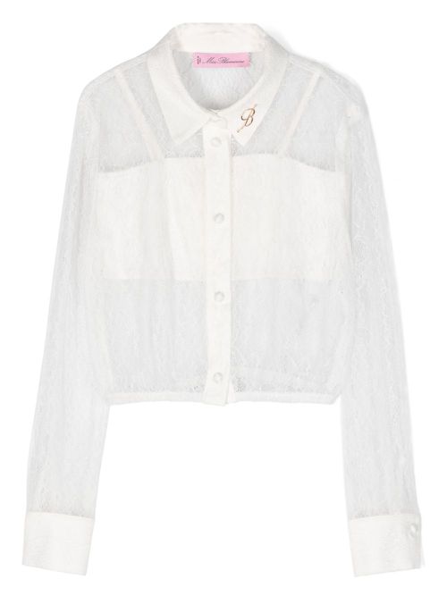 Logo-plaque floral-lace blouse - White