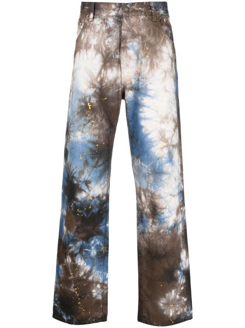 Abstract-pattern straight-leg jeans - Brown