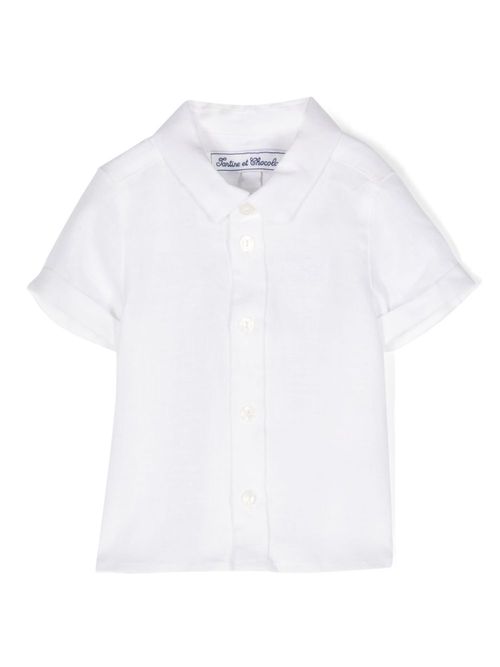 Logo-embroidered linen shirt - White