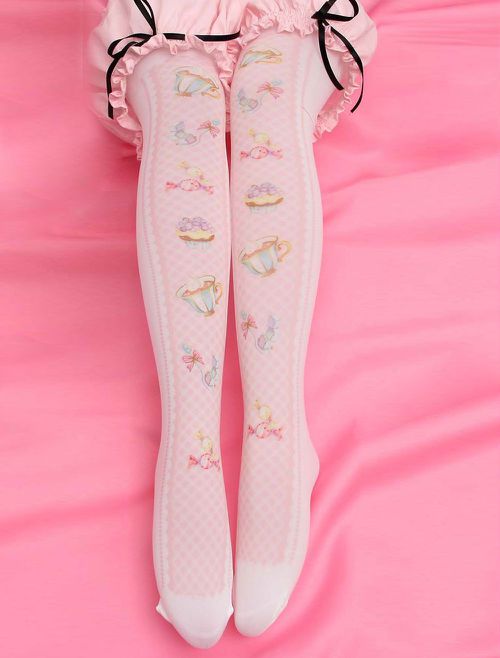 Sweet Lolita Stockings Pink Printed Lolita Knee High Sock