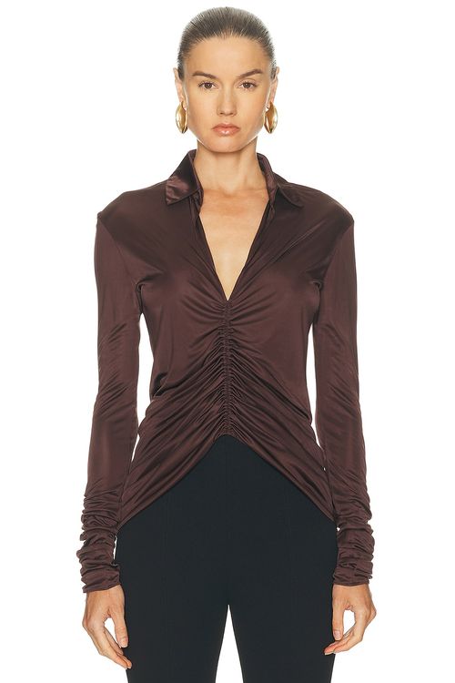 Atlein Front Ruched Shirt in Ebene - Chocolate. 34 also in