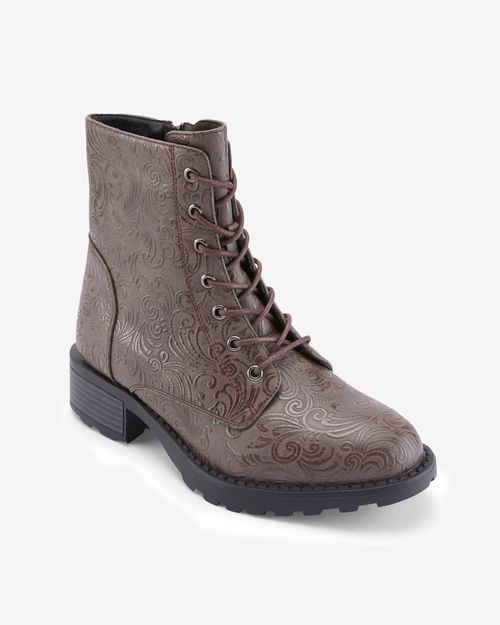Women's Floral Lace Up Boots in Brown