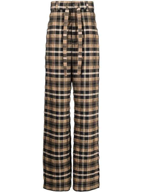 Check-print straight-leg trousers - Brown
