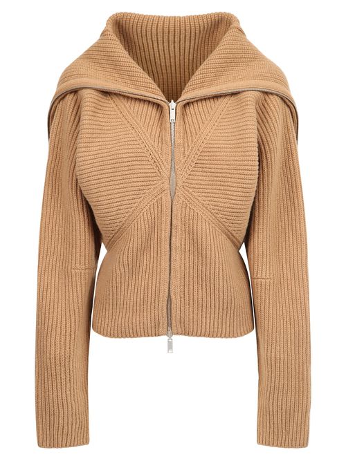 Folded-collar Zipped Cardigan