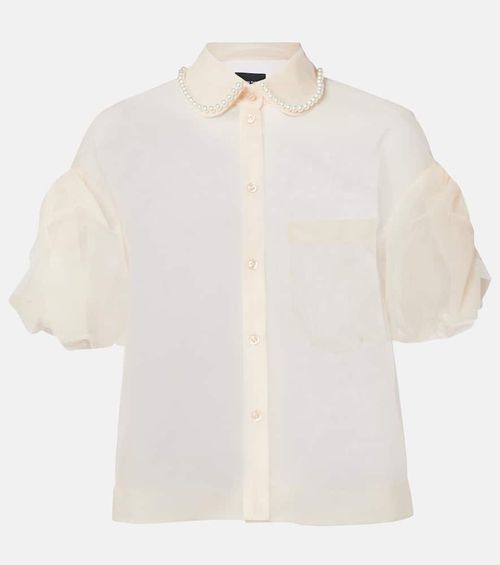 Cropped puff-sleeve tulle shirt