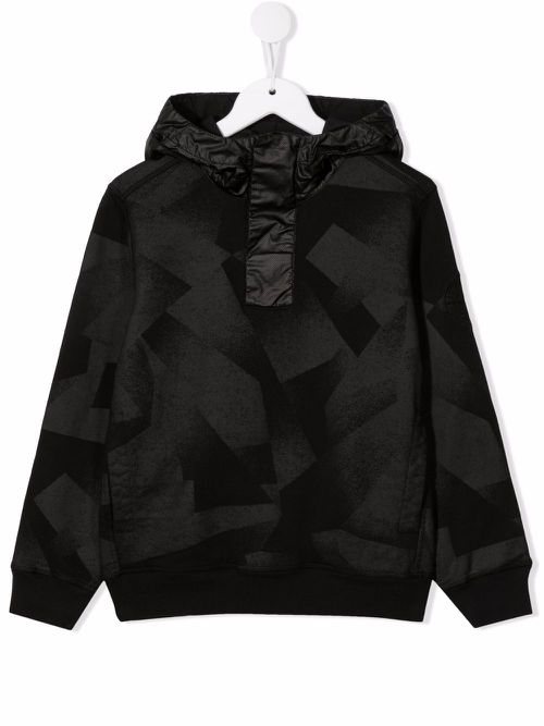 Geometric-print cotton hoodie - Black
