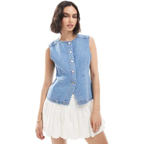 Miss Selfridge Womens denim waistcoat in mid wash - Blue - X-Sma