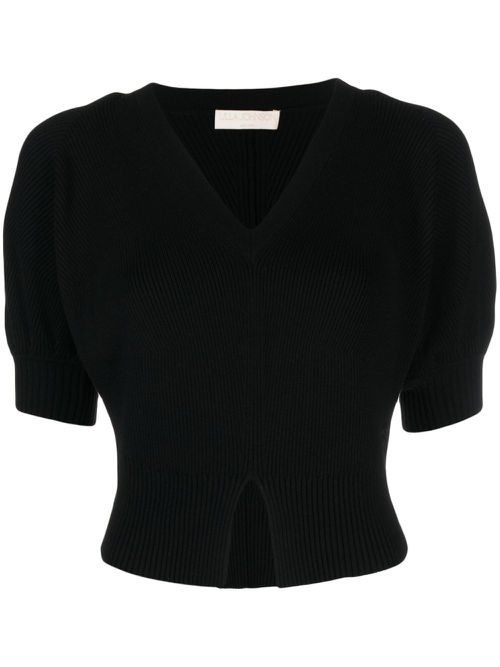 Eila ribbed V-neck top - Black