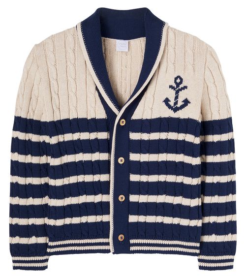 Cable-knit striped cotton cardigan