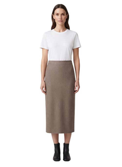 Beige Solid Midi Skirt