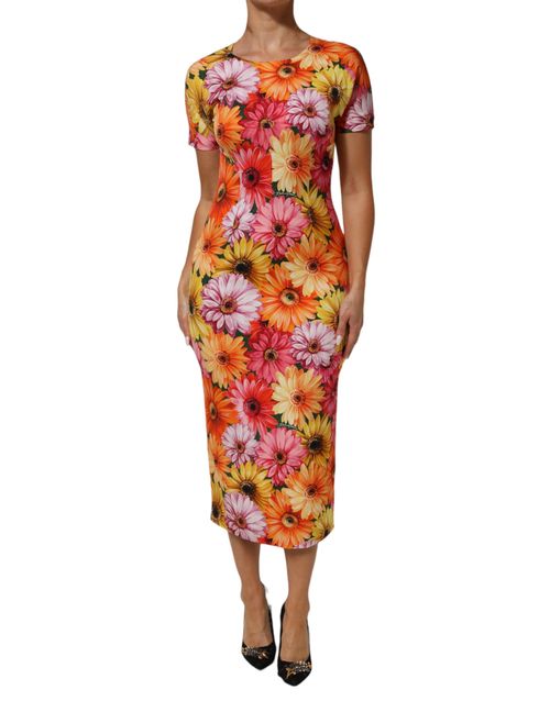 Floral Print Silk Dress — Multicolor