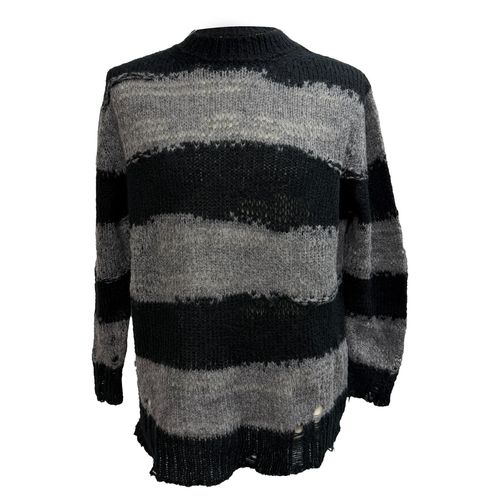 Striped Distressed Sweater in Grey Acrylic
