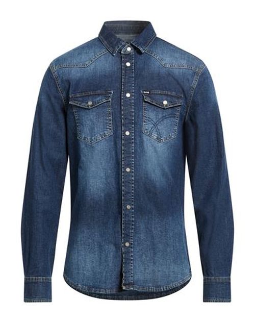 Man Denim shirt Blue Size S Cotton, Elastane