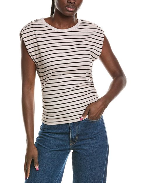 Joni Crewneck Power Shoulder Top