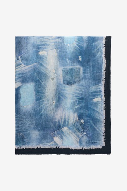 Cotton Scarf With Denim Patchwork Print