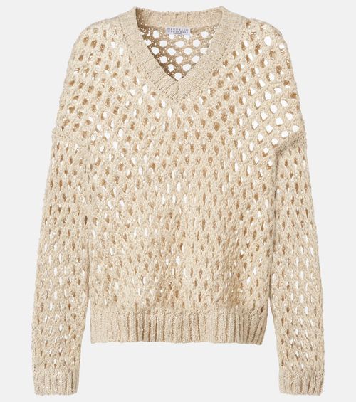 Sequined silk and linen-blend sweater