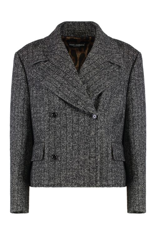 -Inspired Double-Breasted Wool Jacket with Lapel Collar
