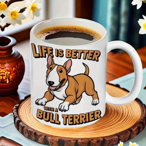TEMU " With A Bull Terrier" Ceramic Mug - Coffee Cup, Ideal For Dog Lovers, Hand Wash Only, Reusable, Perfect Gift For Any Occasion, Coffee