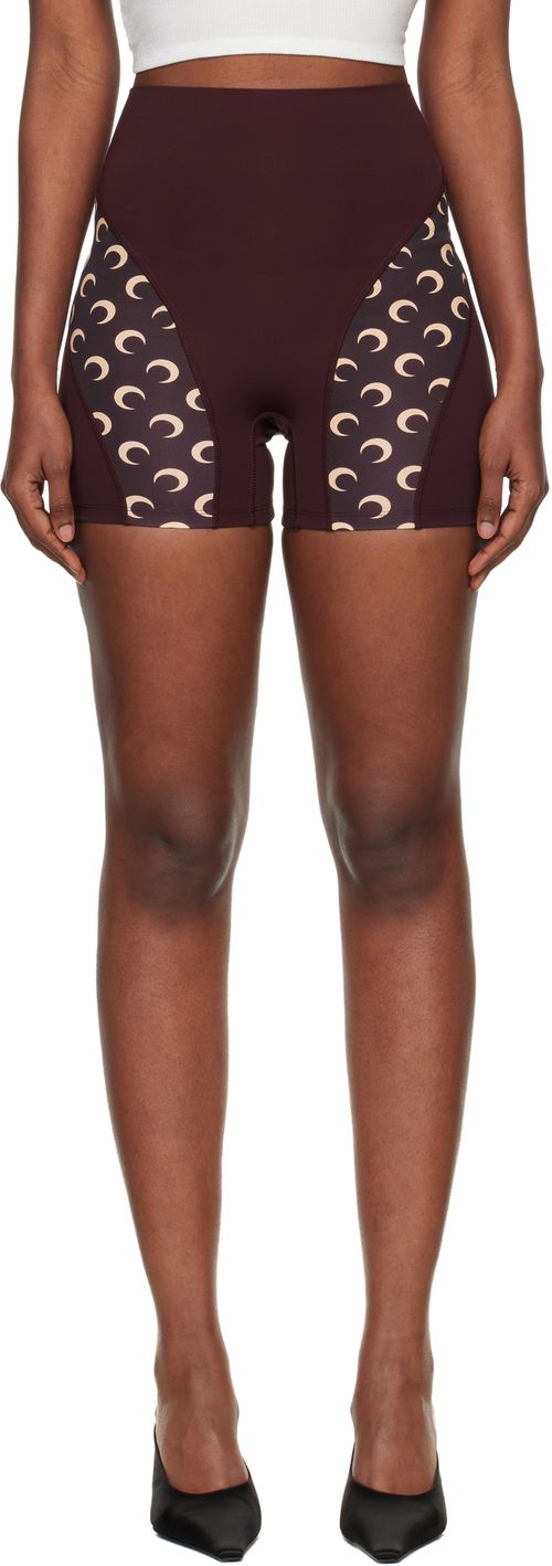 Burgundy Athleisure Moon Insert Mini Shorts