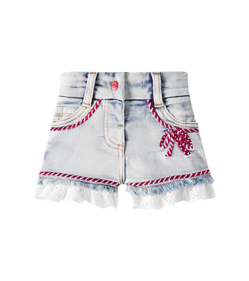 Monnalisa Baby ruffled lace-trimmed denim shorts