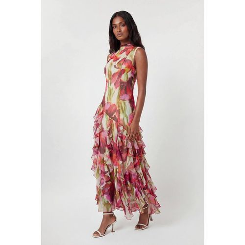 Karen Millen Women's Crinkle Floral Print Beaded High Neck Maxi Dre