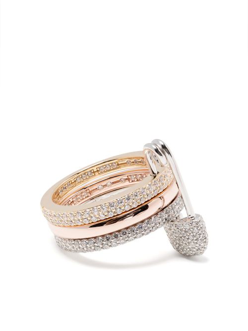 Safety pin-motif triple band ring - Silver