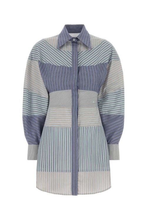 Mixed-Stripe Cotton Poplin Shirt Dress — Blue