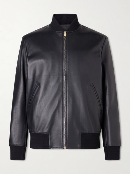 Men - Leather Bomber Jacket