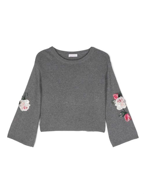Floral-appliqué wool blend jumper - Grey