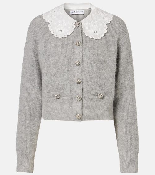 Embellished lace-trimmed cardigan