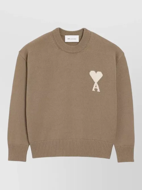 Ami Paris - crew neck intarsia knit long sleeve sweater