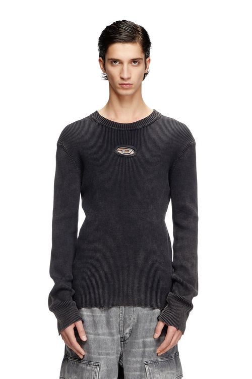 Distressed jumper with cut-out logo - T-Shirts - Man - Black