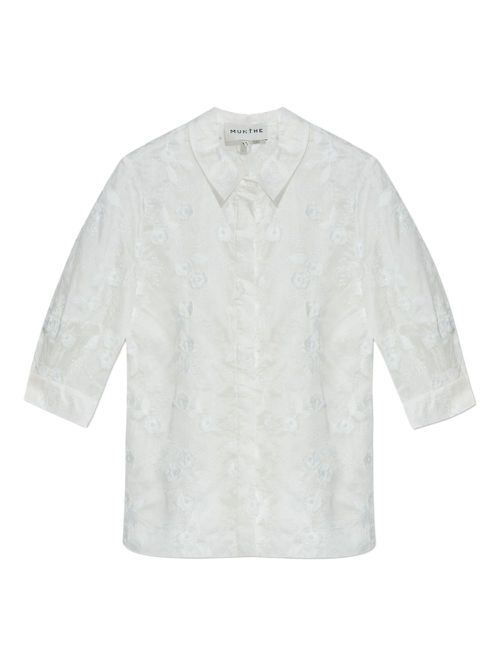 Floral-embroidered sheer shirt - White
