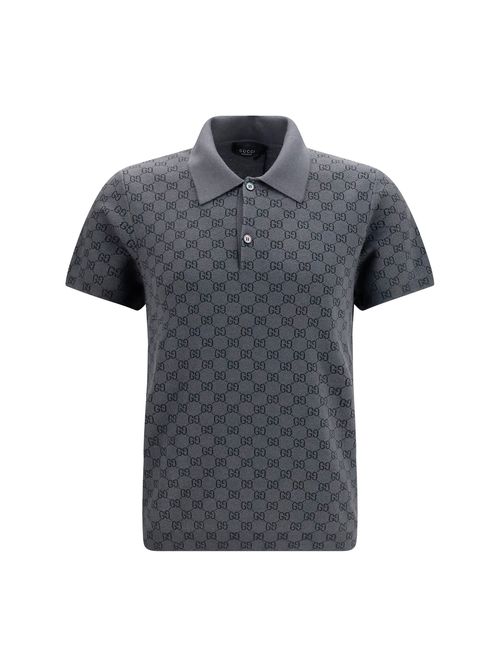GG Jacquard Wool and Silk Polo Shirt — Gray