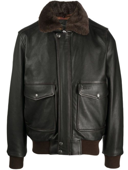 Spread-collar leather jacket - Brown