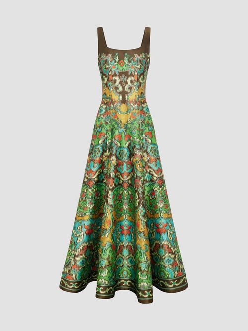 Women's Charlotte Printed Cotton Velvet Drop-Waist Gown - Multi