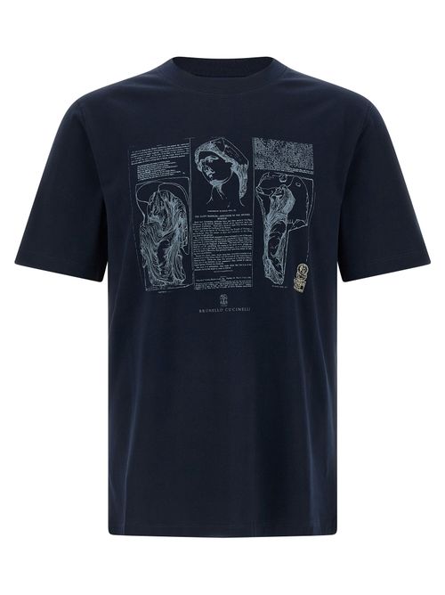 Graphic Print Cotton T-Shirt — Navy