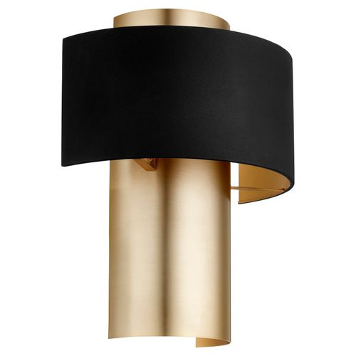 5611 Half Drum Sconce 1-Light Wall Sconce in Textured Black w with Aged Bra