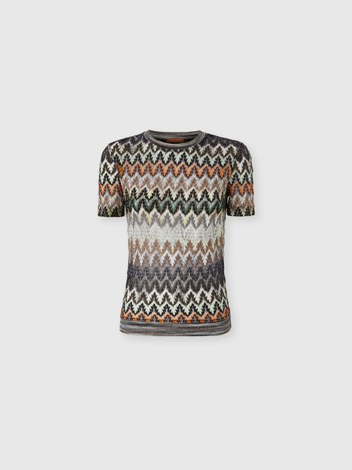 Missoni - Cotton and Viscose Lamé Crewneck T-Shirt with Lace Motif, Women, Green& Brown