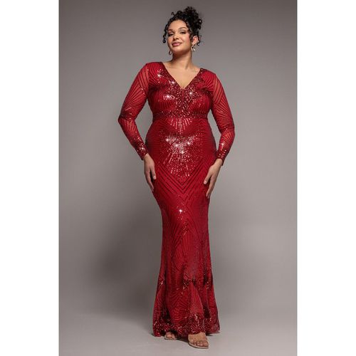 Goddiva Plus Starburst Sequin Maxi Dress - Red