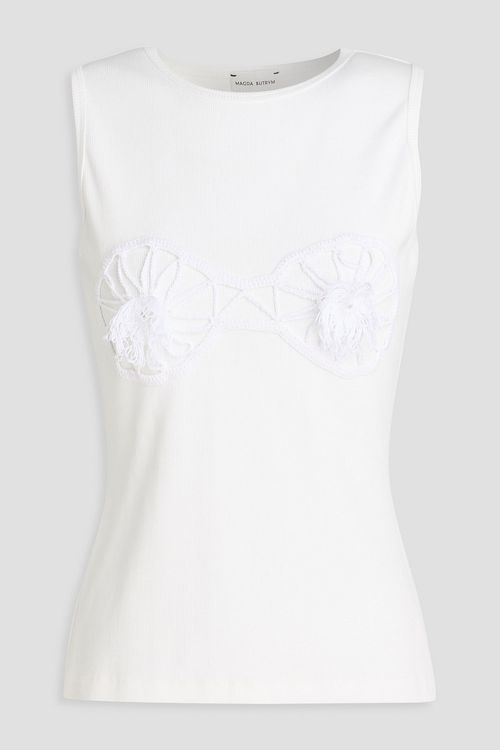 Embroidered stretch-cotton jersey tank - White - FR 32