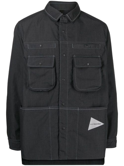 Logo-print shirt jacket - Grey