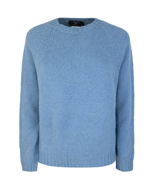 Blue Solid Crew Neck Sweater