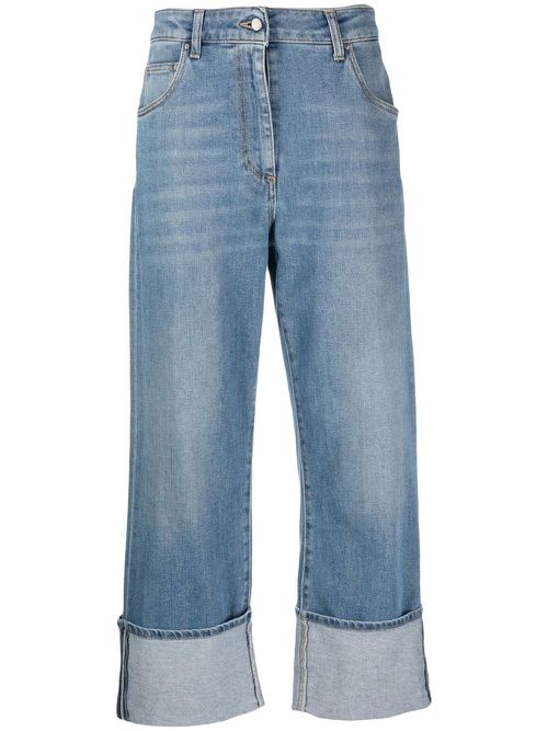 High-waisted cropped jeans - Blue