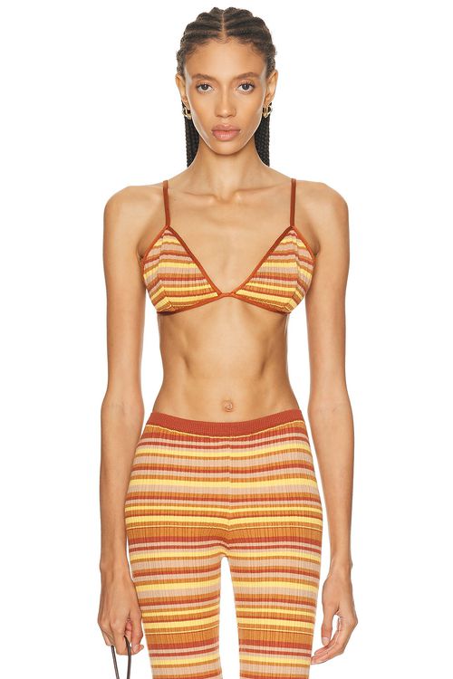 Bananhot Ann Top in Toffee Rib Stripes - Tan,Rust. L also in M