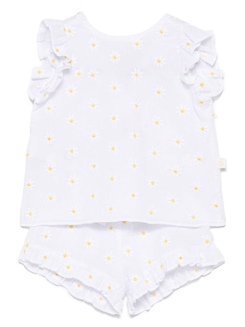 Floral-embroidered shorts set - White