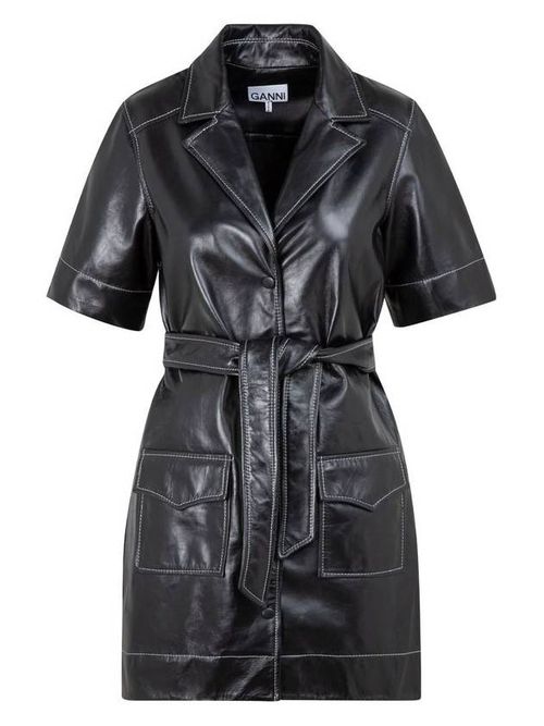 Leather shirt minidress - Black